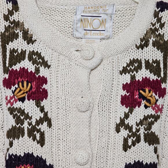 VTG NINON DE LENCLOS NWT Floral Bird Print Embroidered Cottagecore Cardigan Sz M - Picture 5 of 16